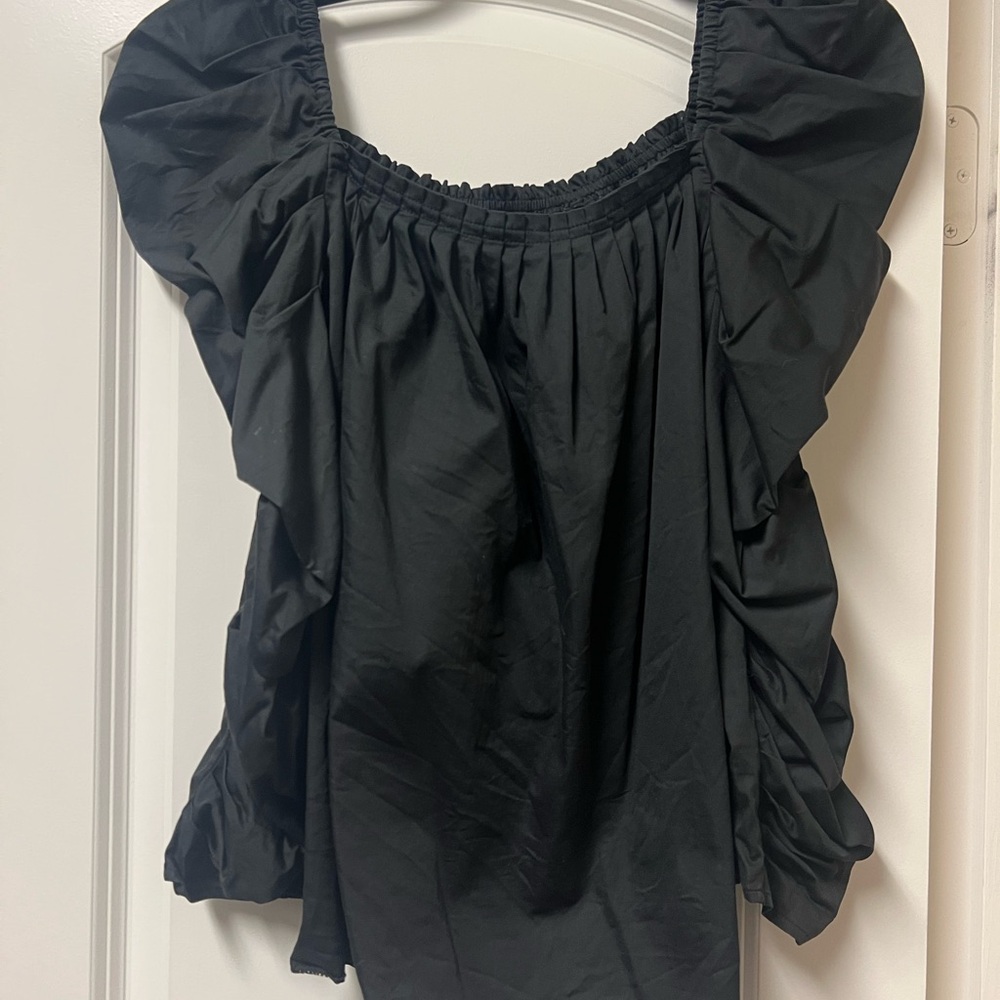 Kate Spade Black Square Neck Puff Sleeve Blouse